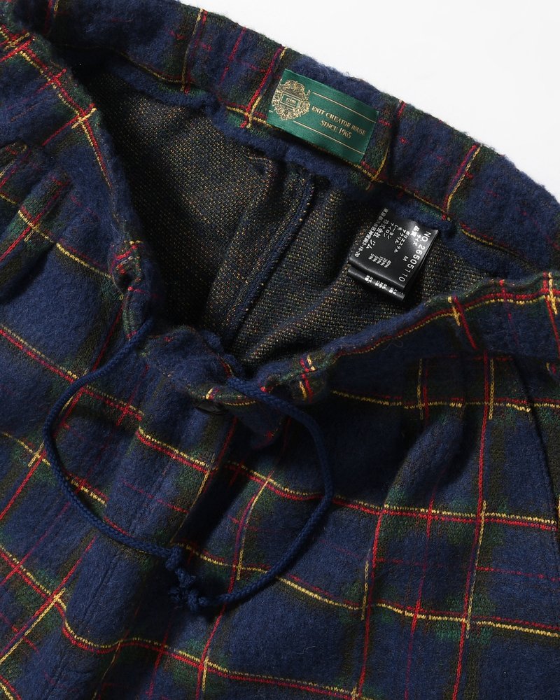 BRUSHED CHECK CROPPED PANTS -NAVY-