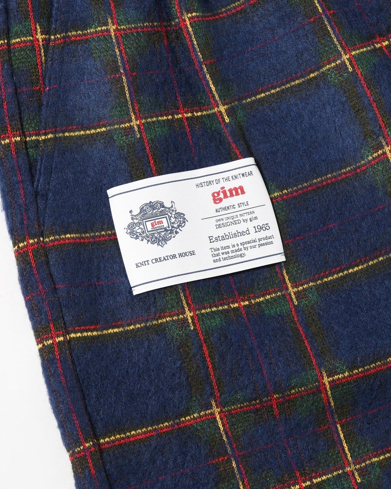 BRUSHED CHECK CROPPED PANTS -NAVY-