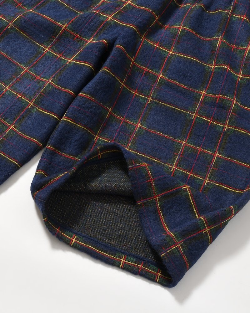 BRUSHED CHECK CROPPED PANTS -NAVY-