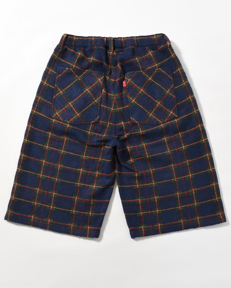 BRUSHED CHECK CROPPED PANTS -NAVY-