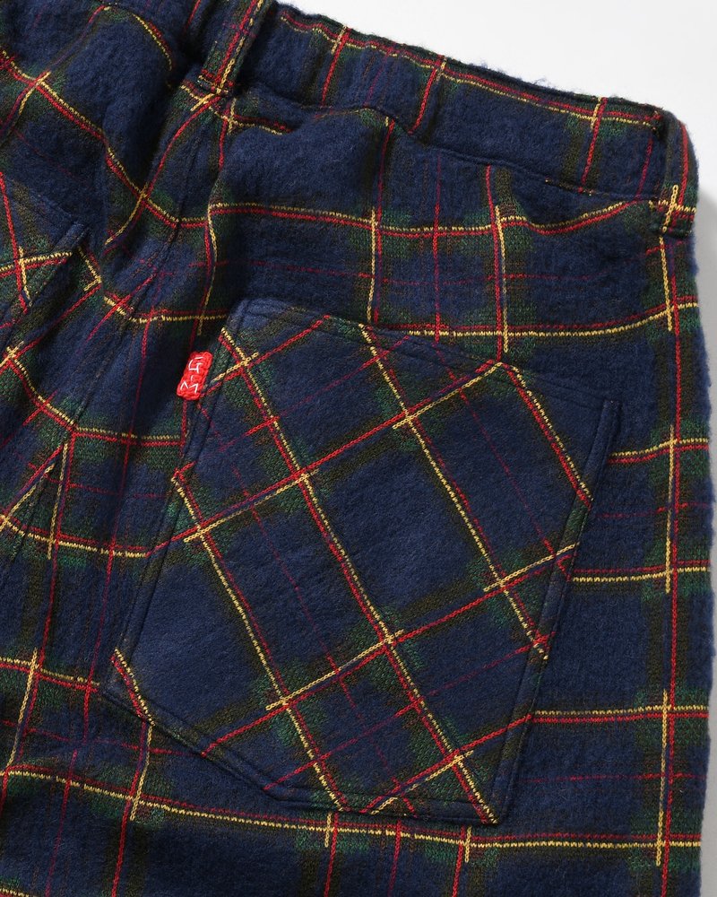 BRUSHED CHECK CROPPED PANTS -NAVY-