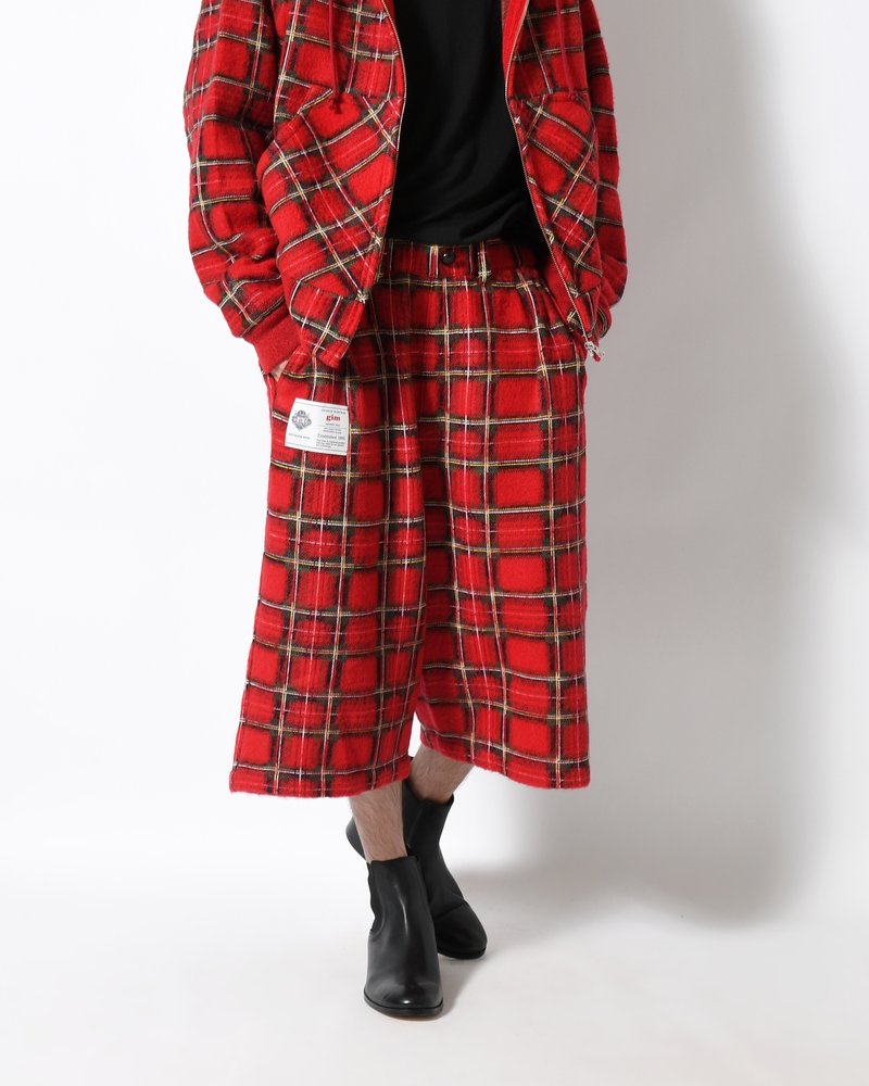 BRUSHED CHECK CROPPED PANTS -RED-