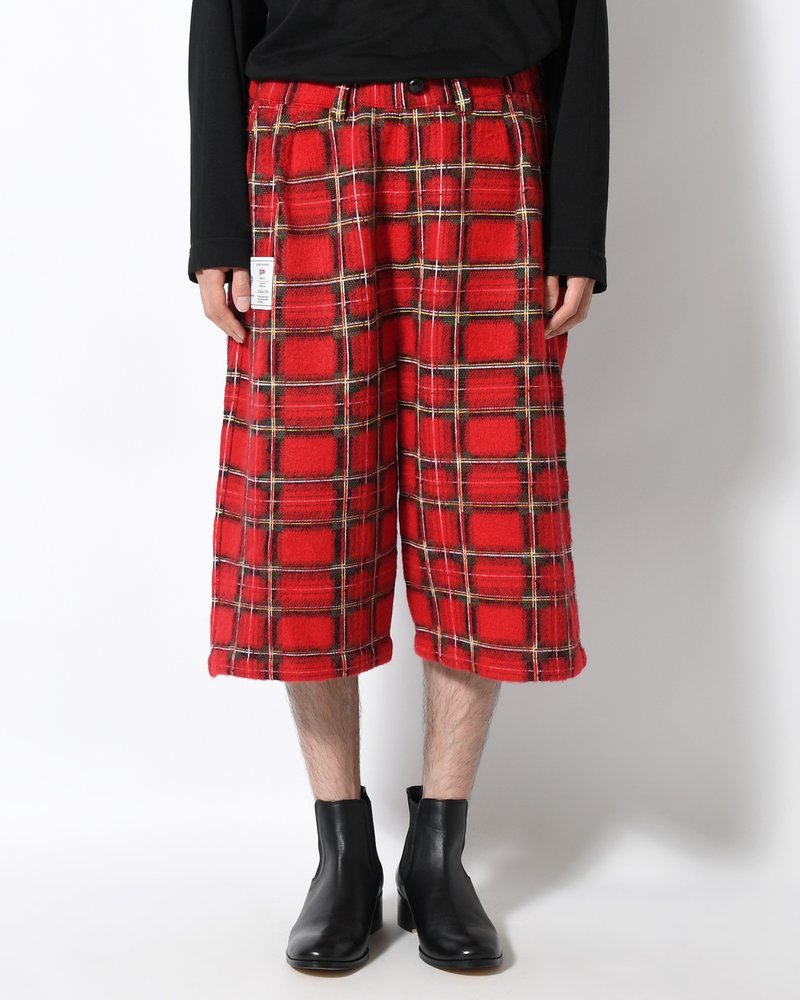 BRUSHED CHECK CROPPED PANTS -RED-