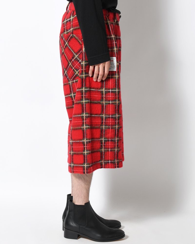 BRUSHED CHECK CROPPED PANTS -RED-