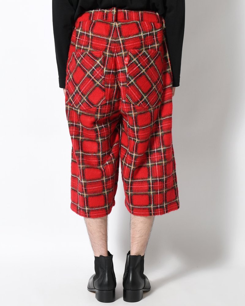BRUSHED CHECK CROPPED PANTS -RED-