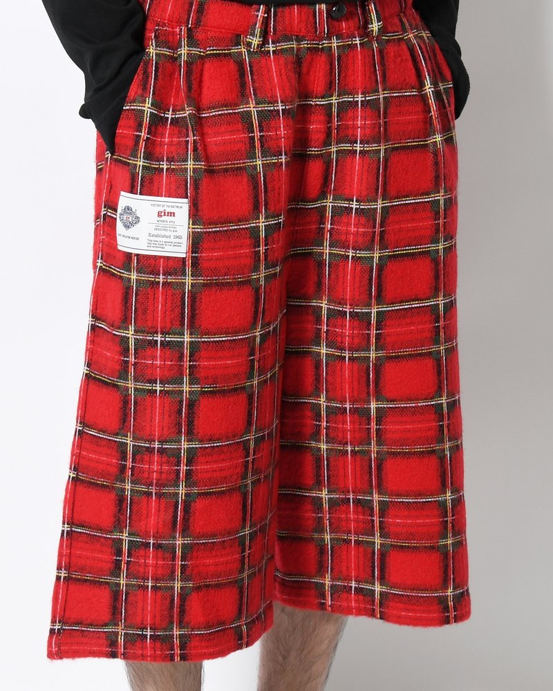 BRUSHED CHECK CROPPED PANTS -RED-