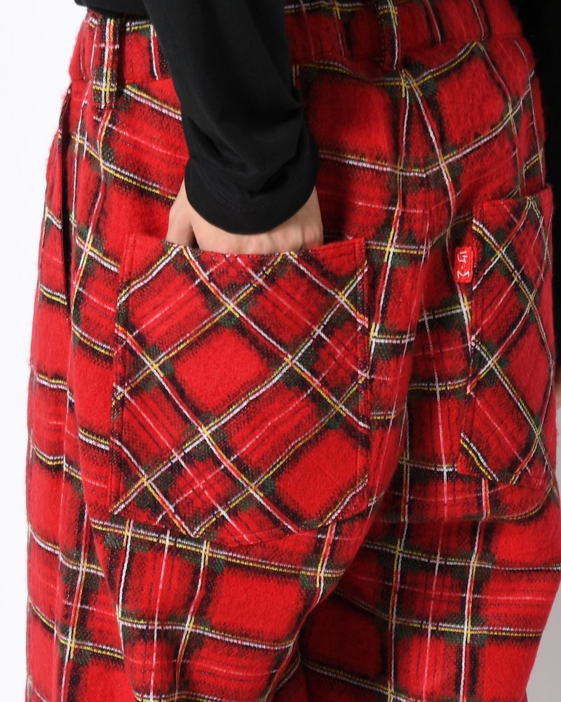 BRUSHED CHECK CROPPED PANTS -RED-