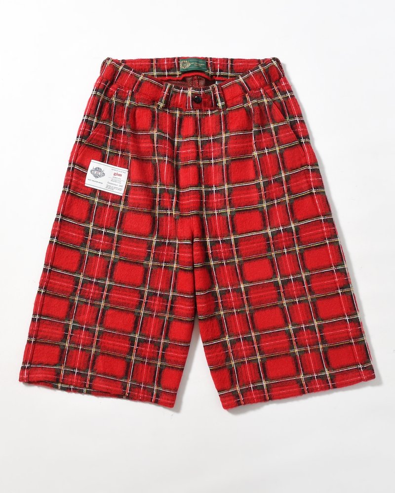 BRUSHED CHECK CROPPED PANTS -RED-