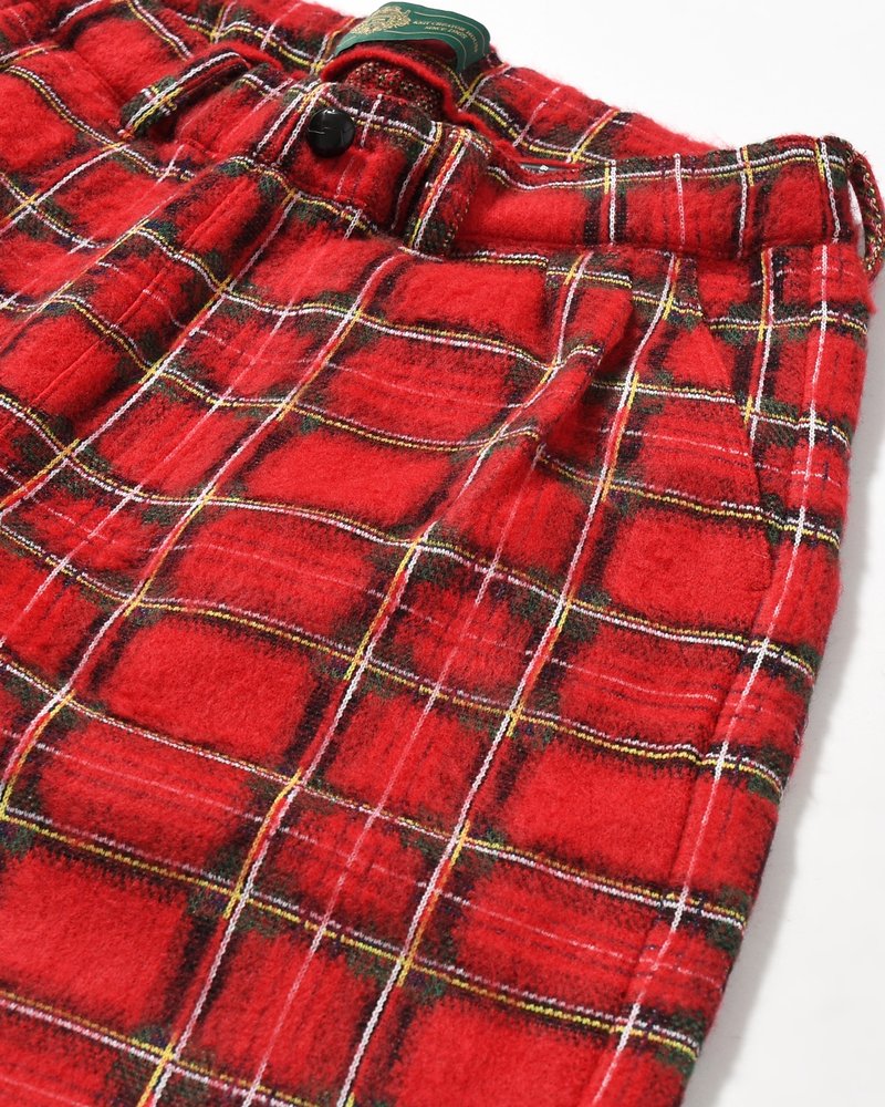 BRUSHED CHECK CROPPED PANTS -RED-