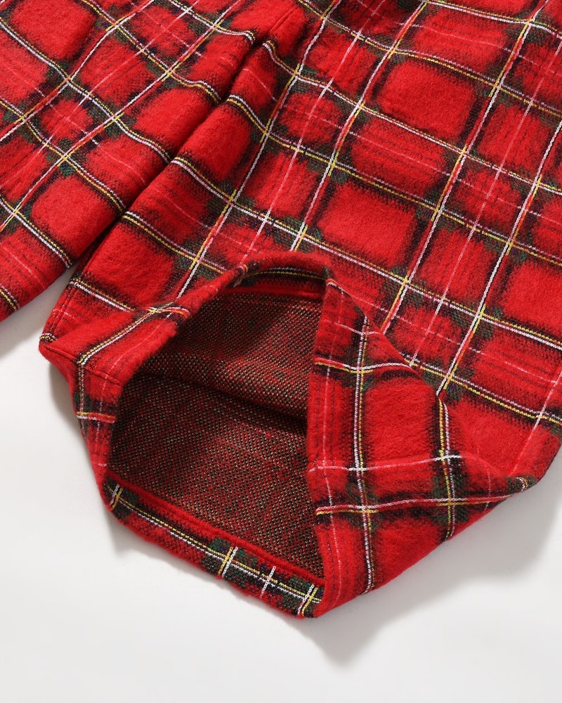 BRUSHED CHECK CROPPED PANTS -RED-