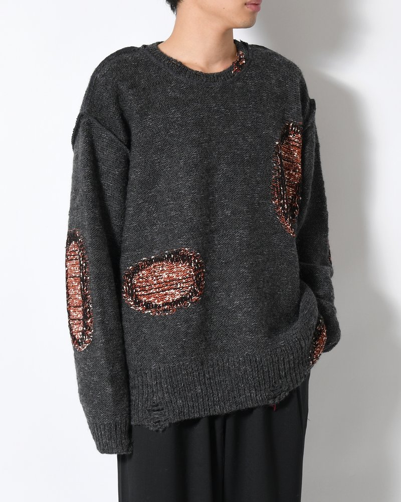 VISIBLE DARNING SWEATER -BLACK-