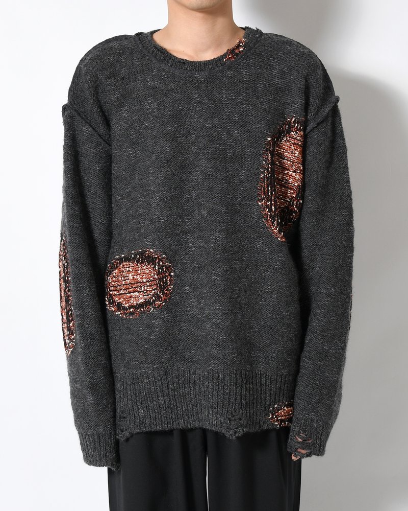 VISIBLE DARNING SWEATER -BLACK-