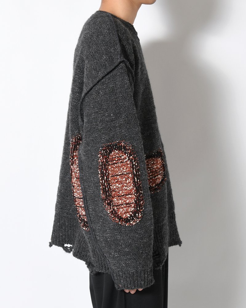 VISIBLE DARNING SWEATER -BLACK-