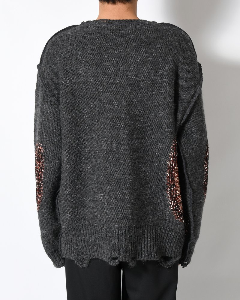 VISIBLE DARNING SWEATER -BLACK-