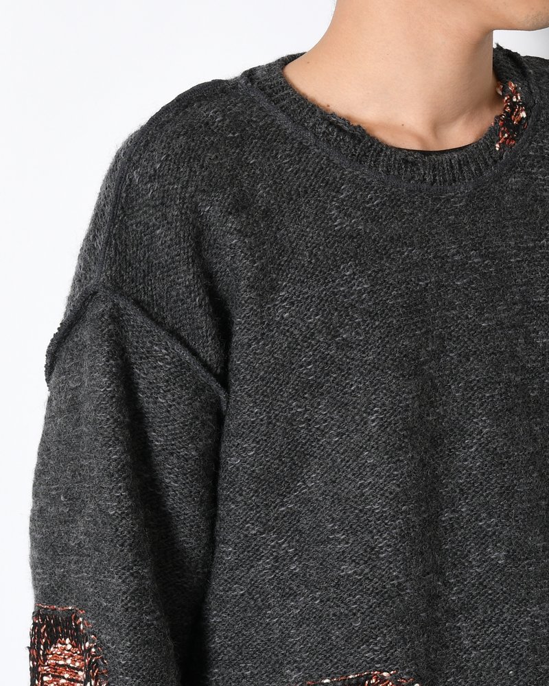 VISIBLE DARNING SWEATER -BLACK-