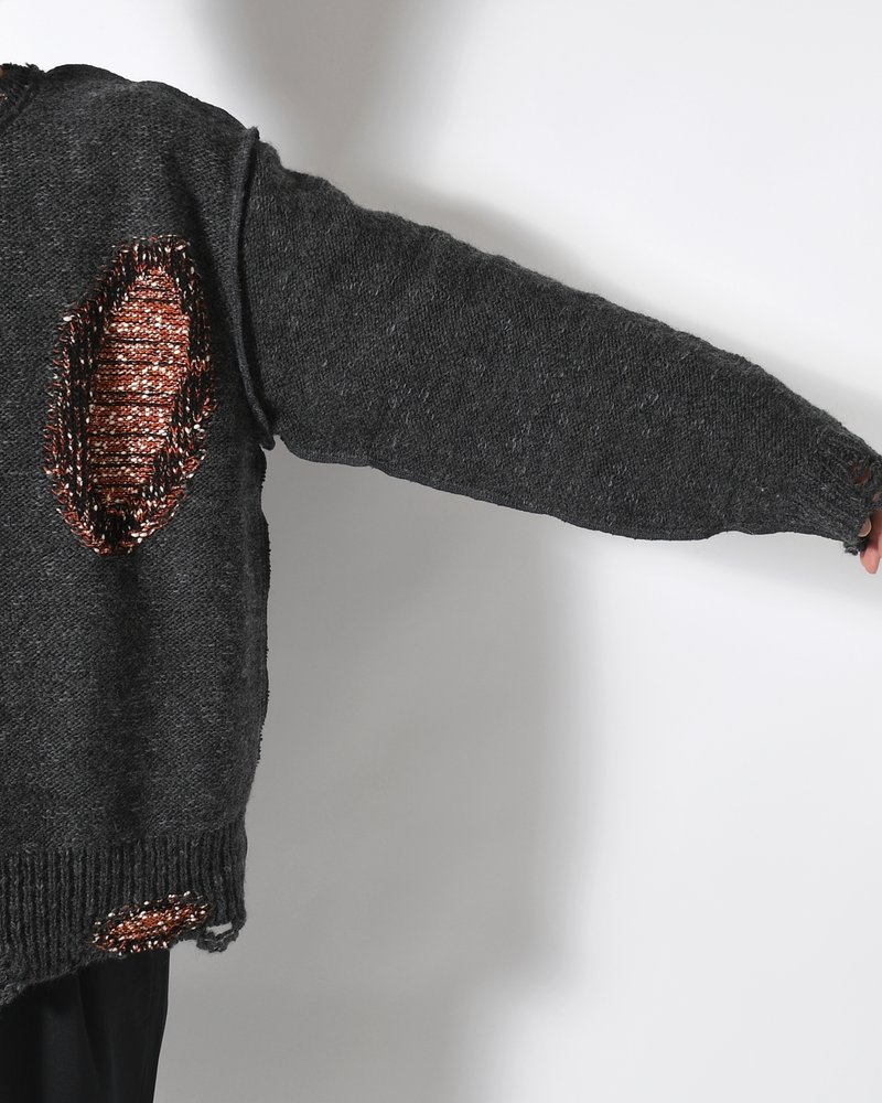 VISIBLE DARNING SWEATER -BLACK-