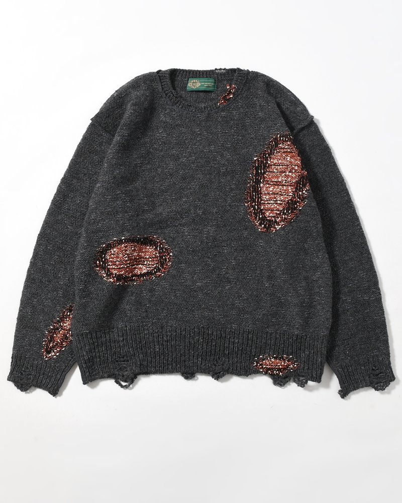 VISIBLE DARNING SWEATER -BLACK-