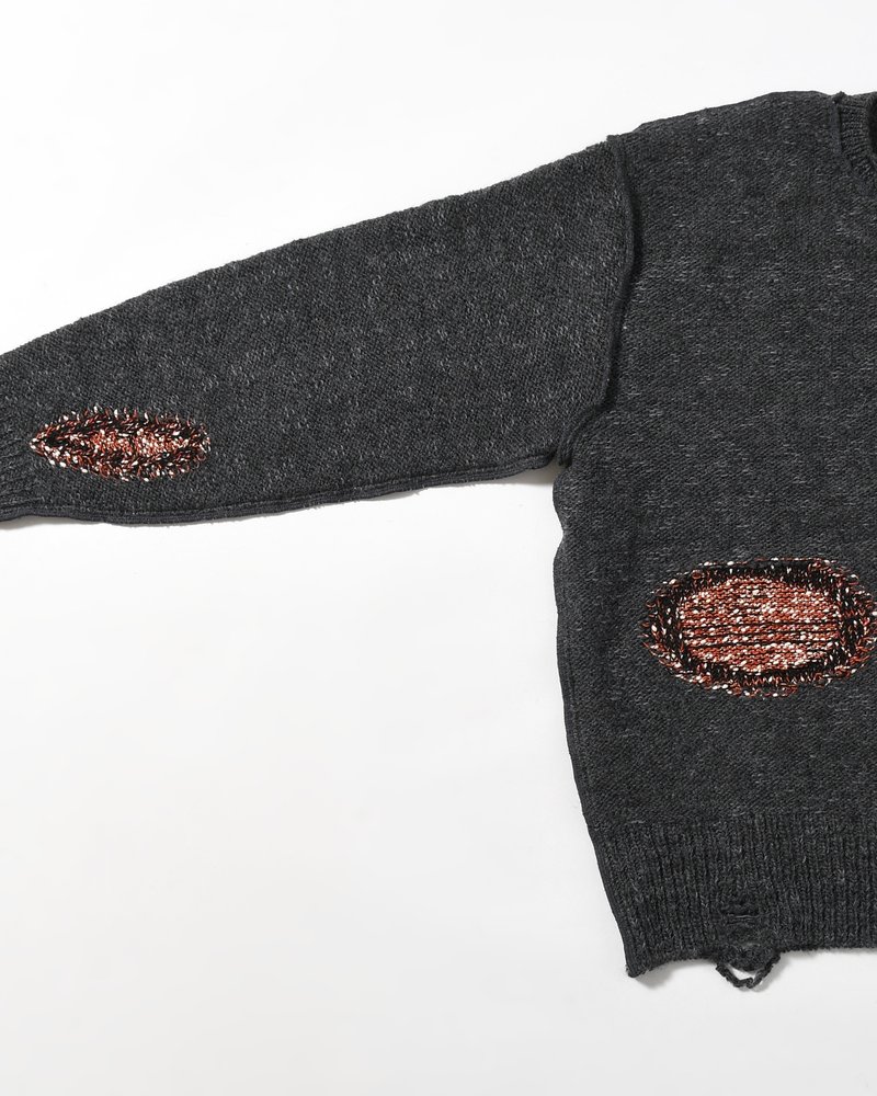 VISIBLE DARNING SWEATER -BLACK-