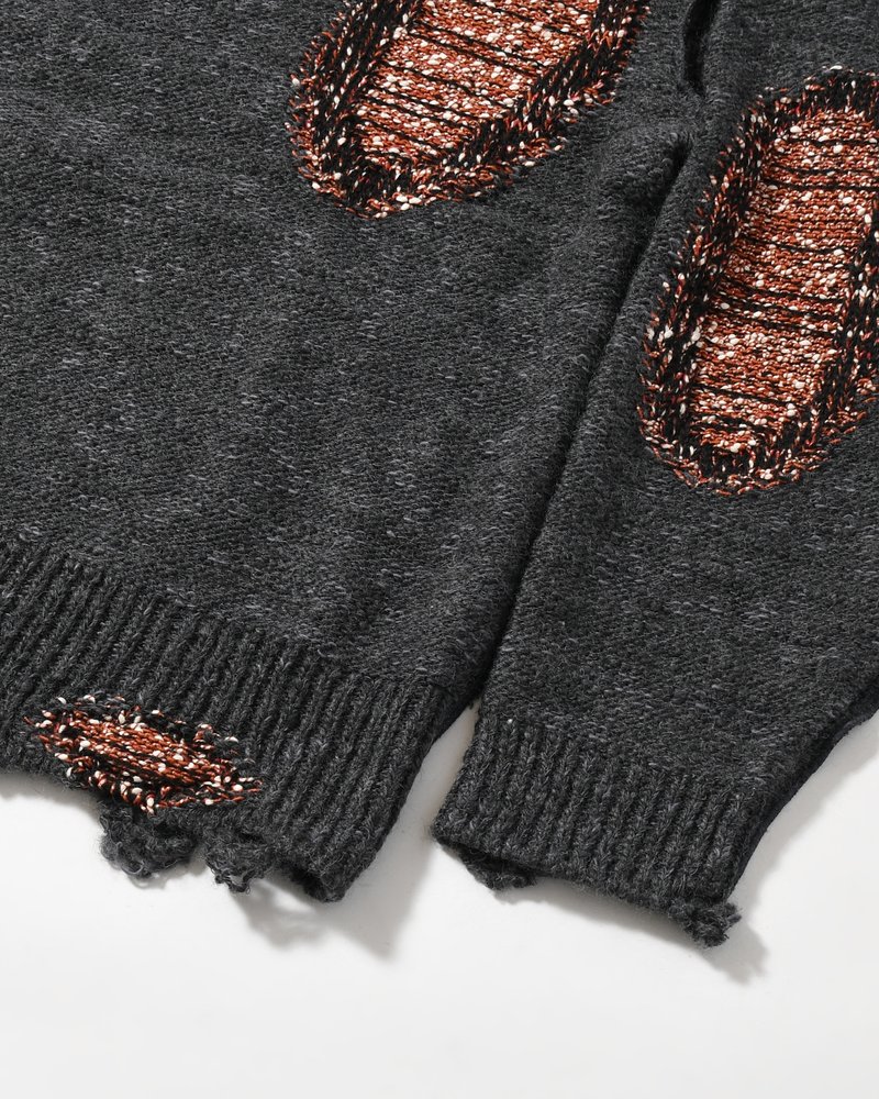 VISIBLE DARNING SWEATER -BLACK-