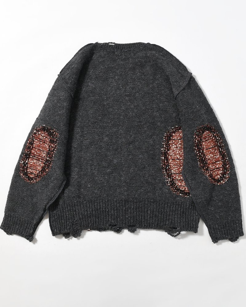 VISIBLE DARNING SWEATER -BLACK-