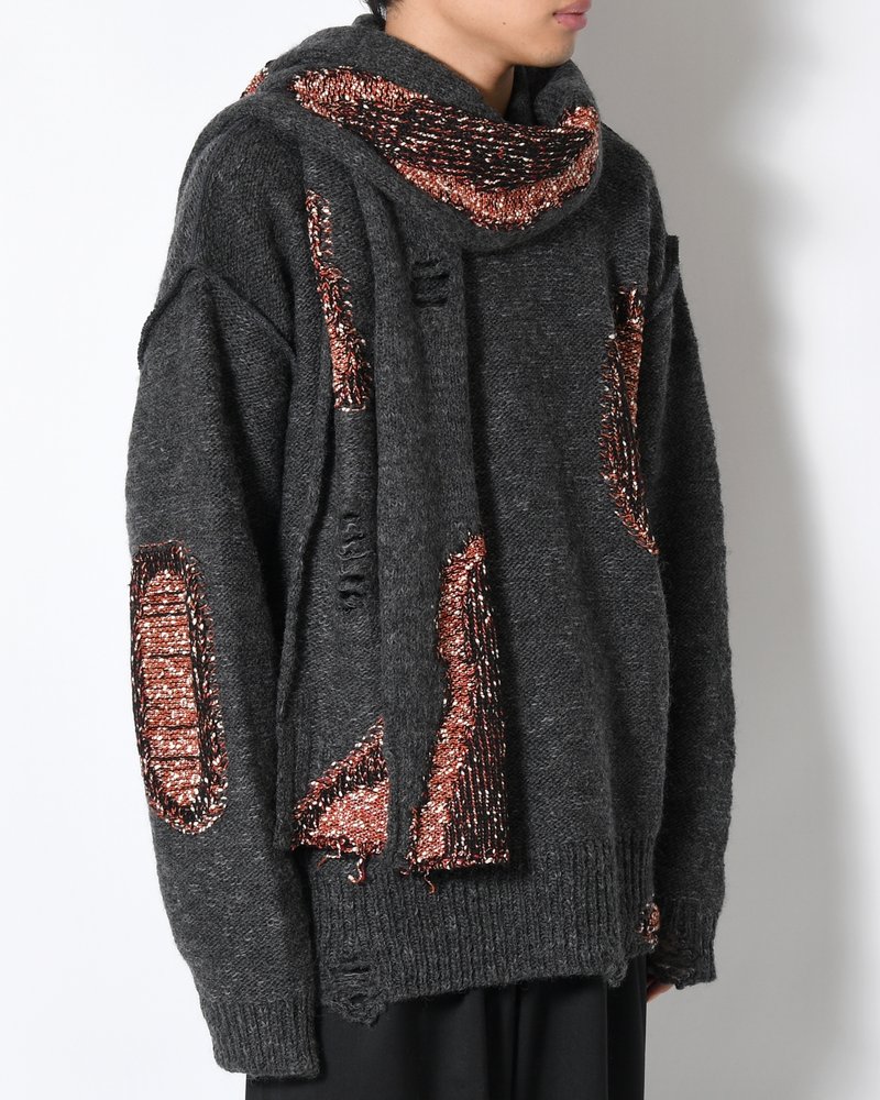 VISIBLE DARNING SWEATER -BLACK-
