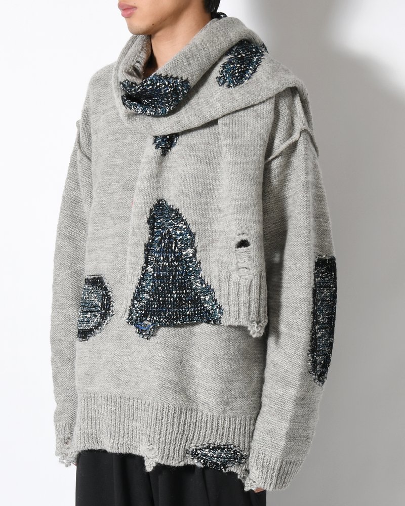 VISIBLE DARNING SCARF -GRAY-