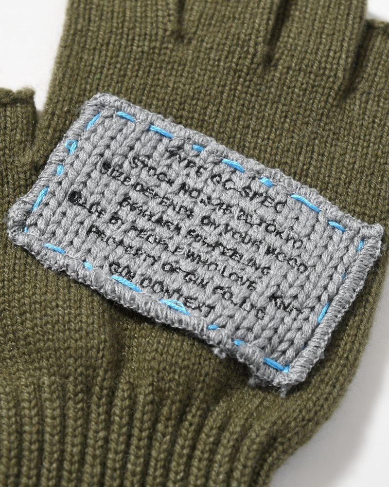FINGERLESS CASHMERE KNIT GLOVE -KHAKI-