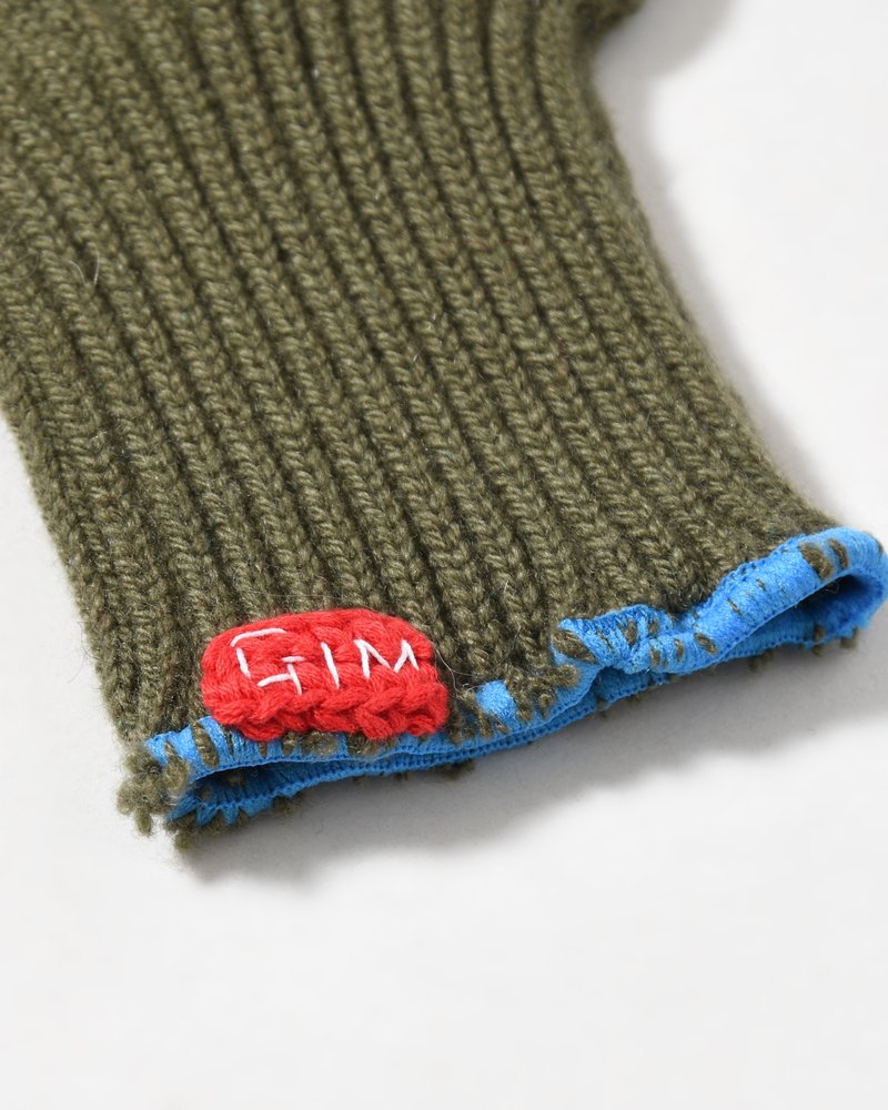 FINGERLESS CASHMERE KNIT GLOVE -KHAKI-