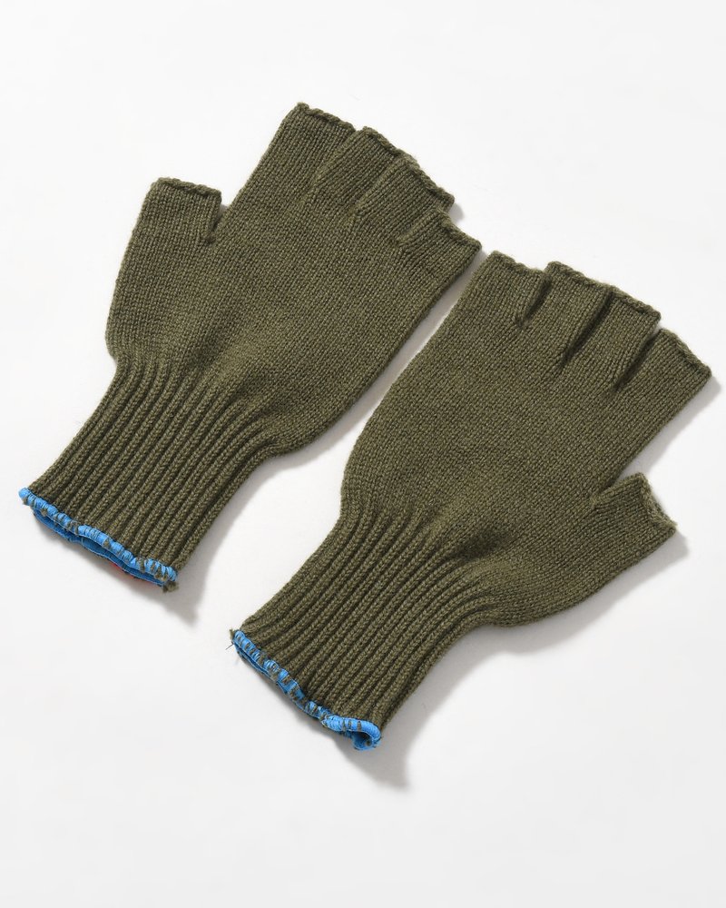 FINGERLESS CASHMERE KNIT GLOVE -KHAKI-