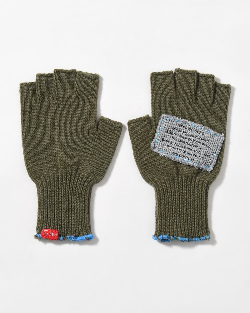 FINGERLESS CASHMERE KNIT GLOVE -KHAKI-
