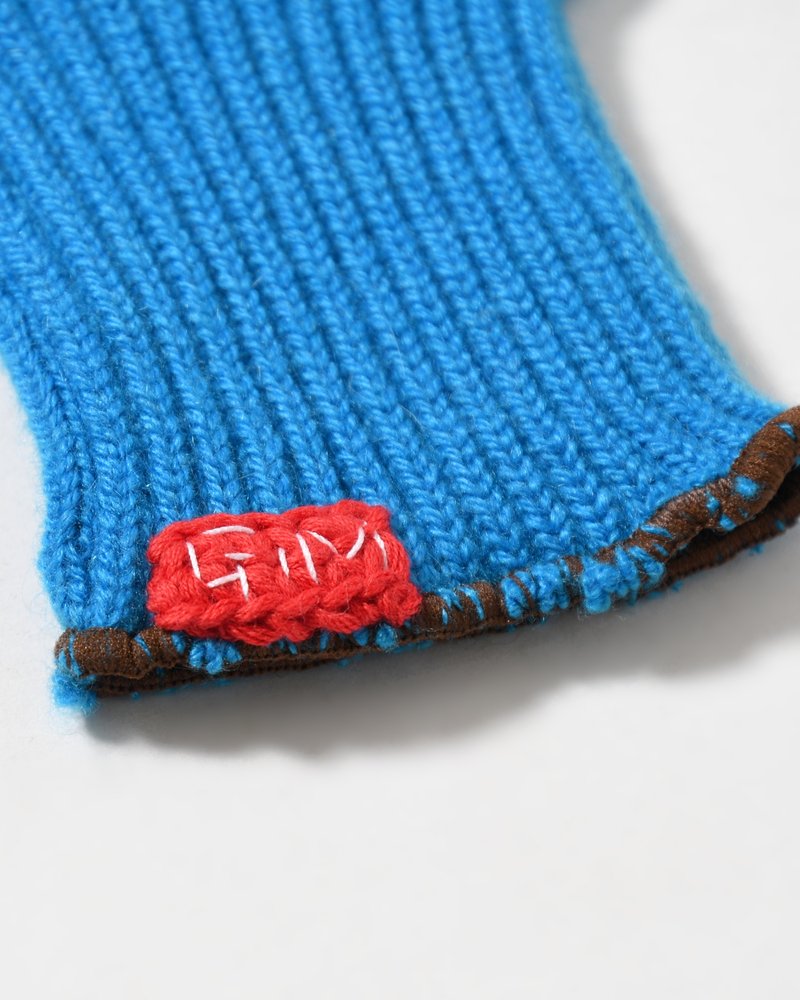 FINGERLESS CASHMERE KNIT GLOVE -TURQUOISE-