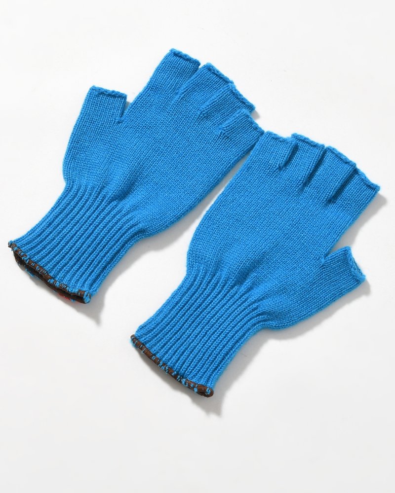 FINGERLESS CASHMERE KNIT GLOVE -TURQUOISE-