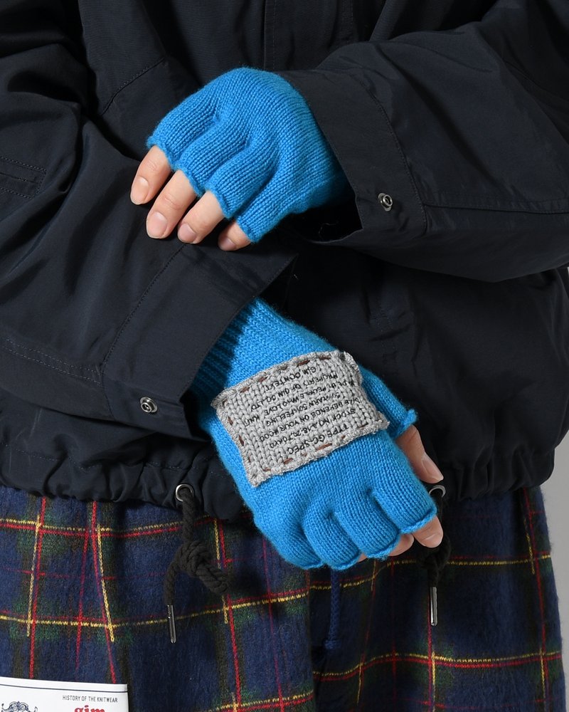 FINGERLESS CASHMERE KNIT GLOVE -TURQUOISE-