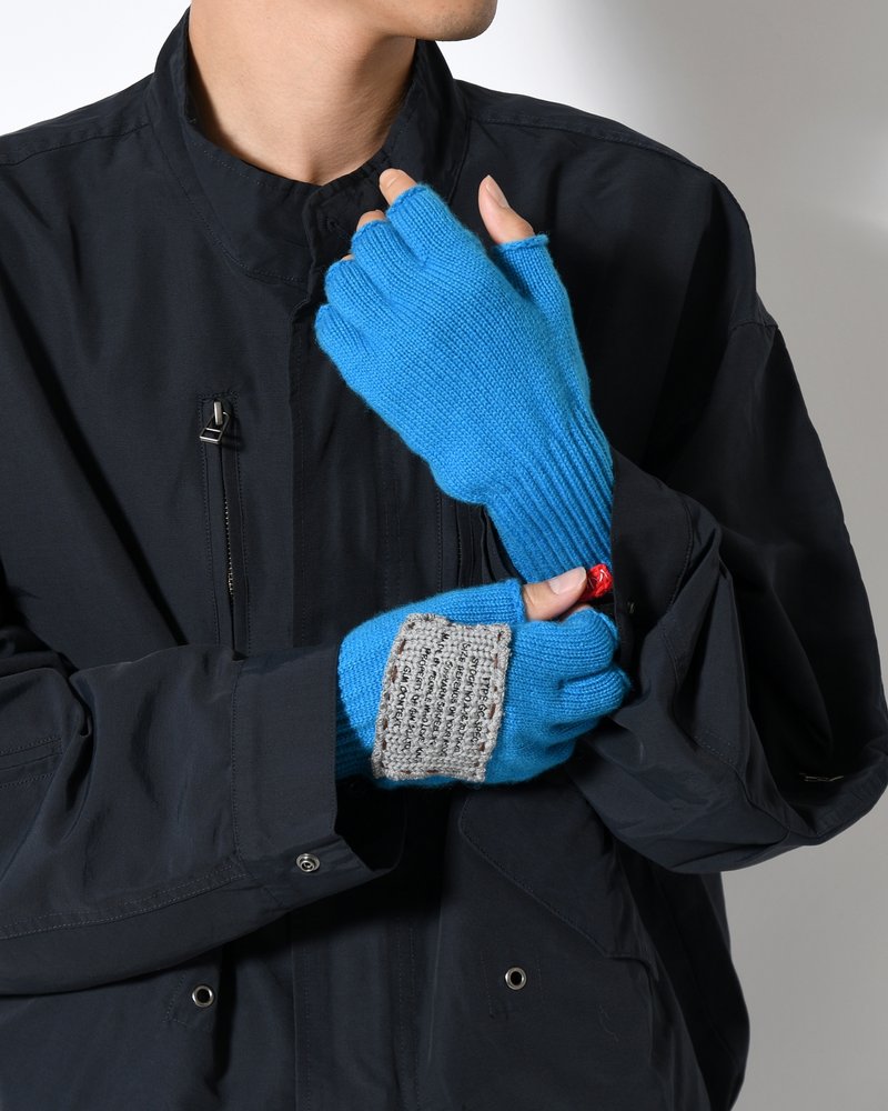 FINGERLESS CASHMERE KNIT GLOVE -TURQUOISE-
