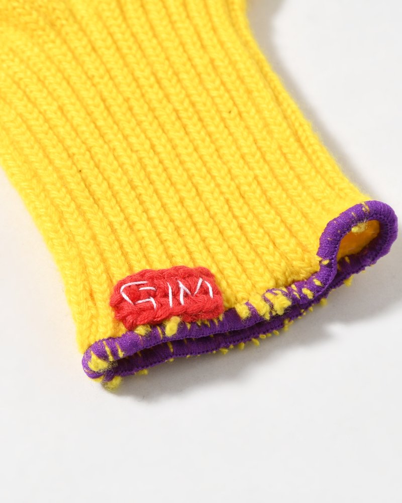 FINGERLESS CASHMERE KNIT GLOVE -YELLOW-