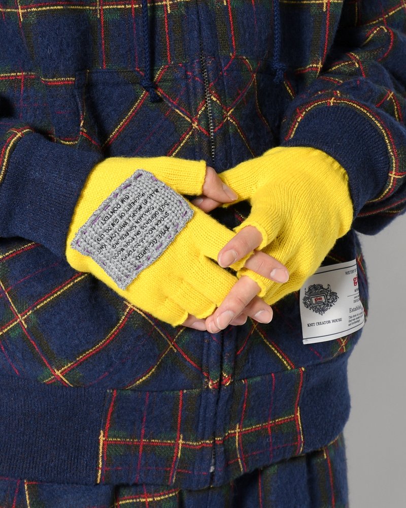 FINGERLESS CASHMERE KNIT GLOVE -YELLOW-
