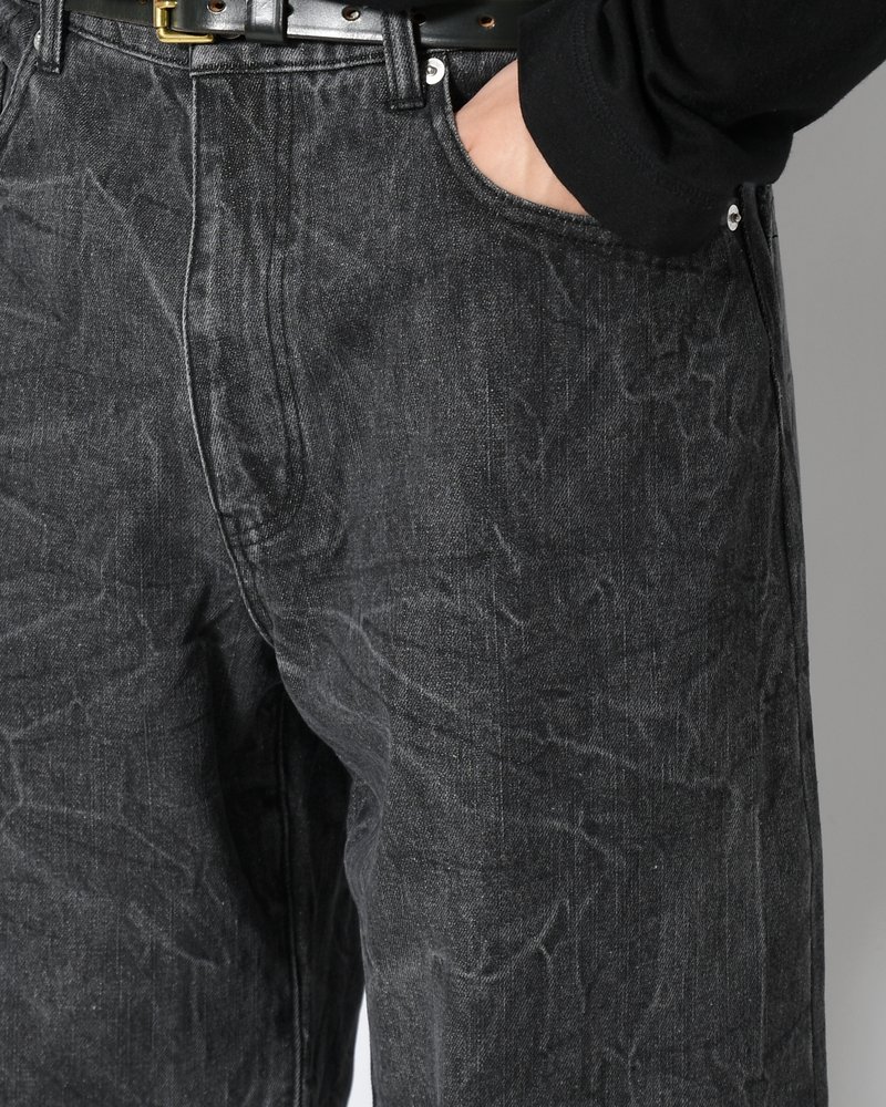 DENIM BALLOON TROUSER(WASHED) -BLACK-