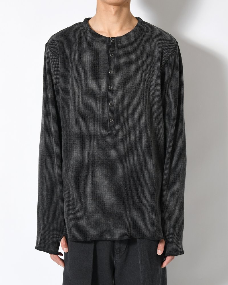 WAFFLE HENRY NECK SHIRTS Pigment Stone Wash -RUST BLACK-