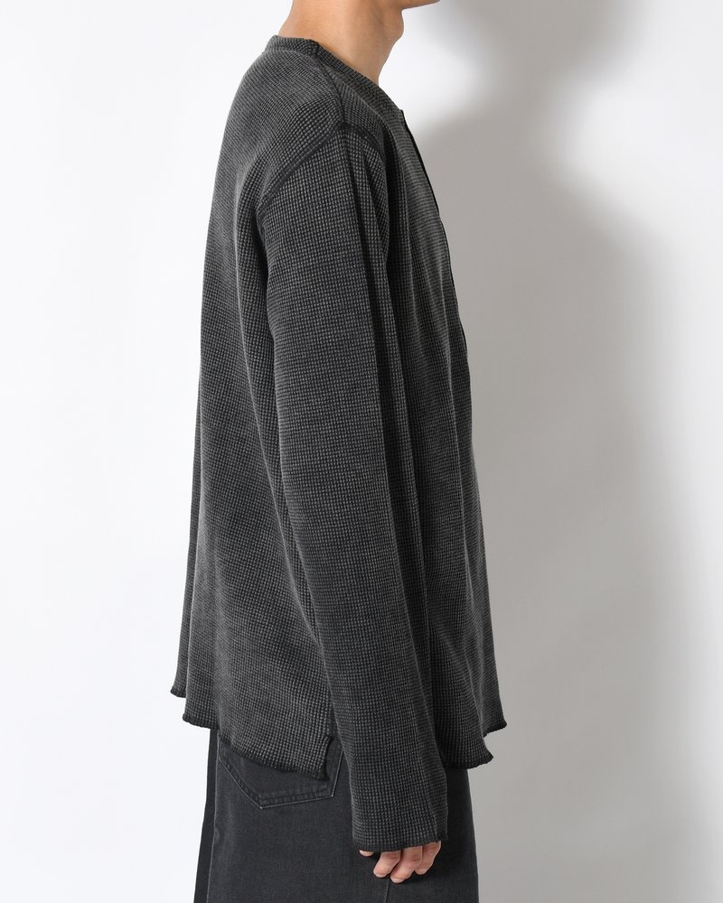 WAFFLE HENRY NECK SHIRTS Pigment Stone Wash -RUST BLACK-