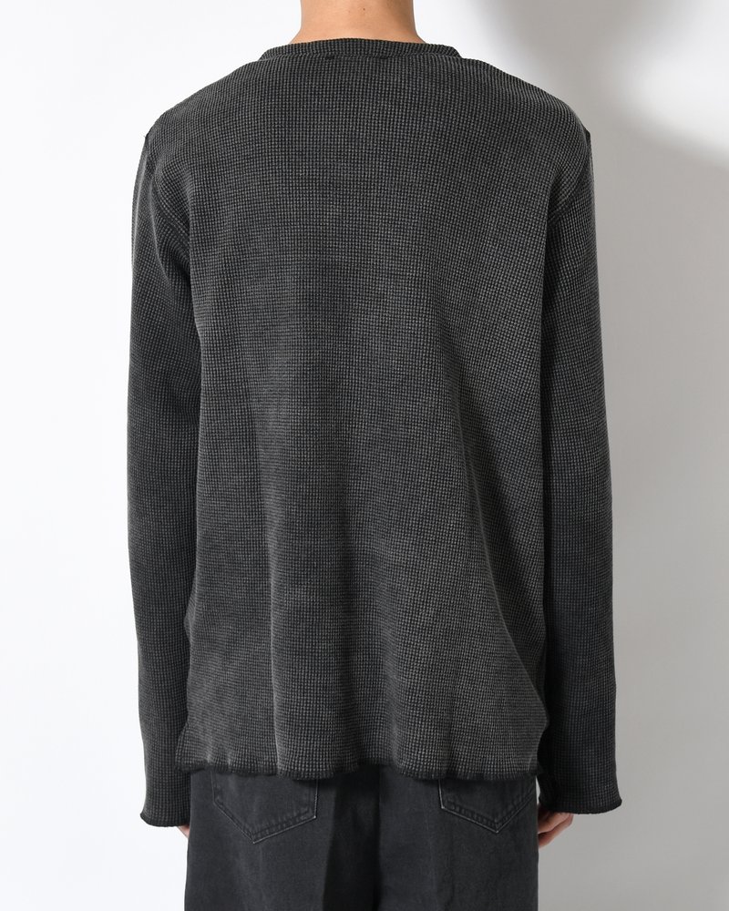 WAFFLE HENRY NECK SHIRTS Pigment Stone Wash -RUST BLACK-