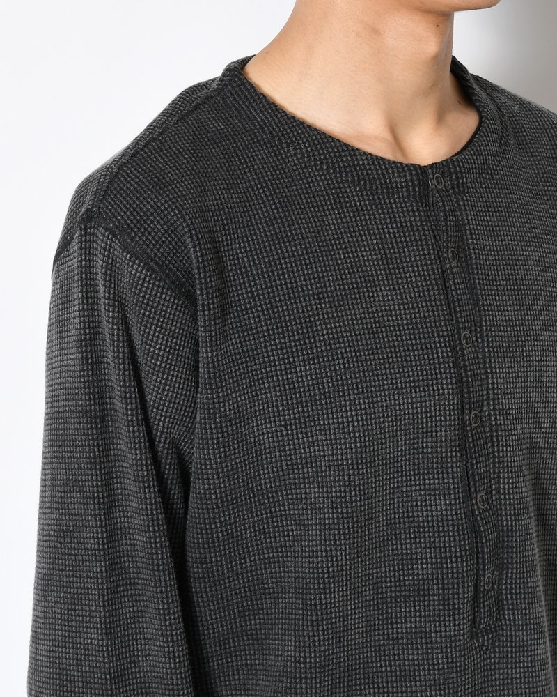 WAFFLE HENRY NECK SHIRTS Pigment Stone Wash -RUST BLACK-
