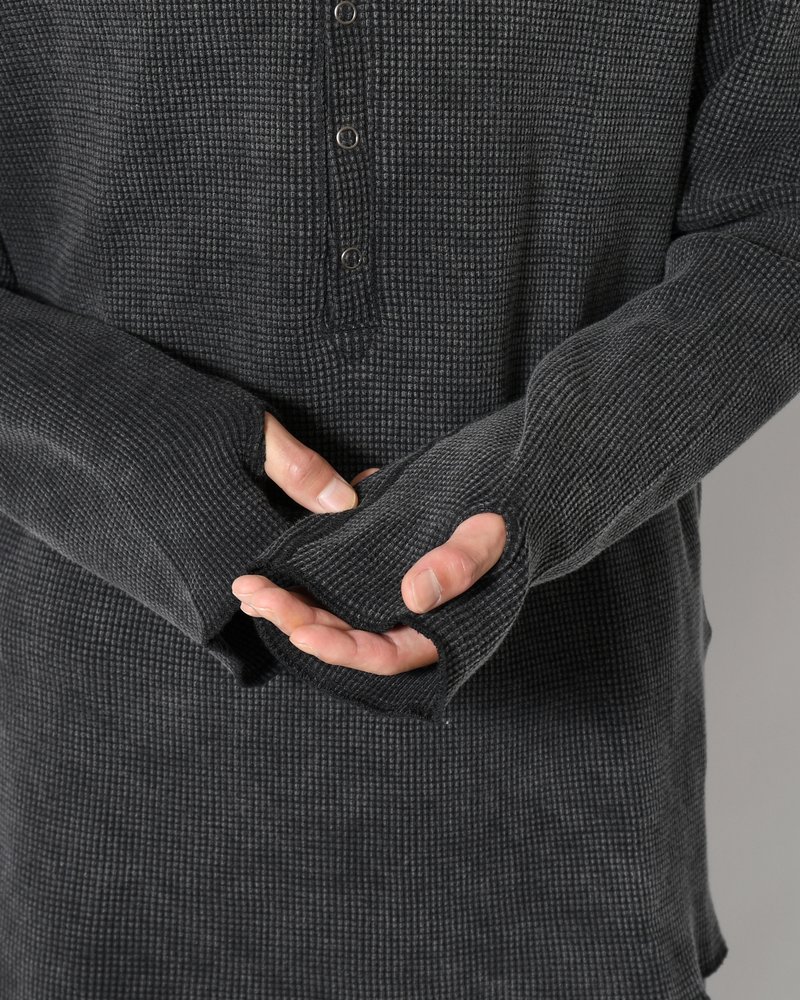 WAFFLE HENRY NECK SHIRTS Pigment Stone Wash -RUST BLACK-