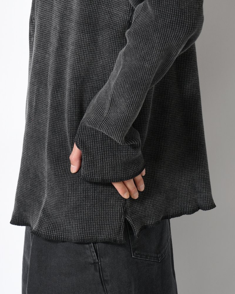 WAFFLE HENRY NECK SHIRTS Pigment Stone Wash -RUST BLACK-