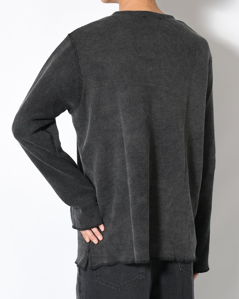 WAFFLE HENRY NECK SHIRTS Pigment Stone Wash -RUST BLACK-