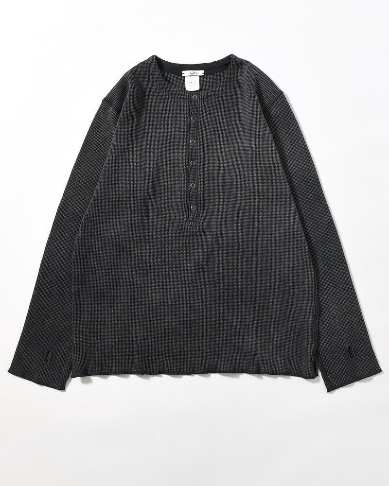 WAFFLE HENRY NECK SHIRTS Pigment Stone Wash -RUST BLACK-