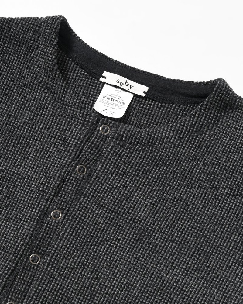 WAFFLE HENRY NECK SHIRTS Pigment Stone Wash -RUST BLACK-