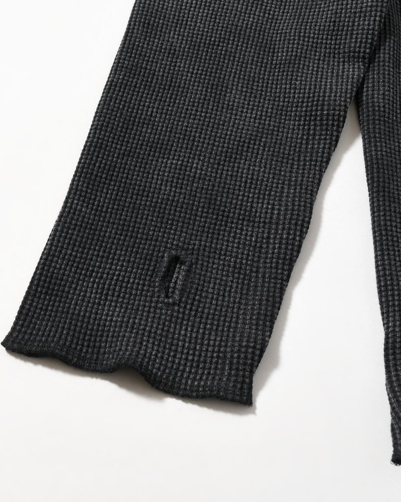 WAFFLE HENRY NECK SHIRTS Pigment Stone Wash -RUST BLACK-