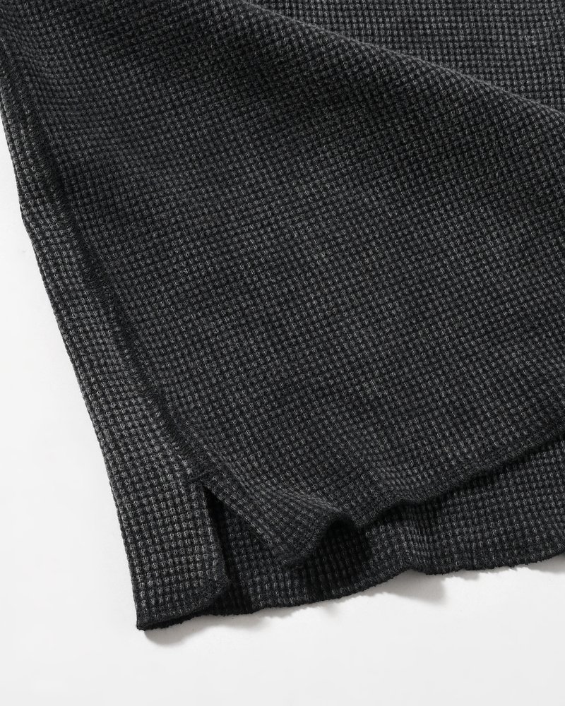 WAFFLE HENRY NECK SHIRTS Pigment Stone Wash -RUST BLACK-