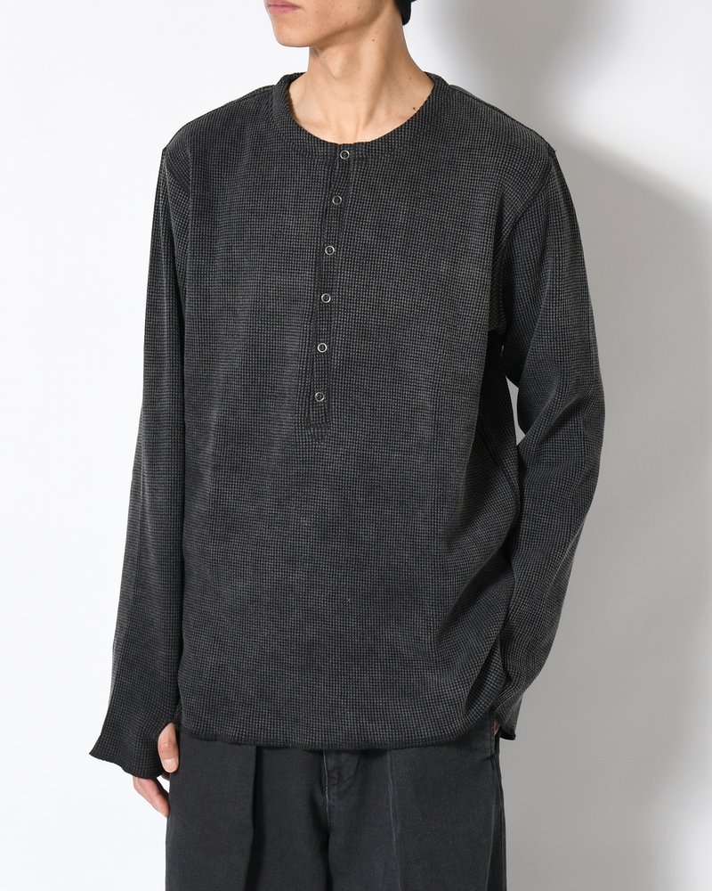 WAFFLE HENRY NECK SHIRTS Pigment Stone Wash -RUST BLACK-