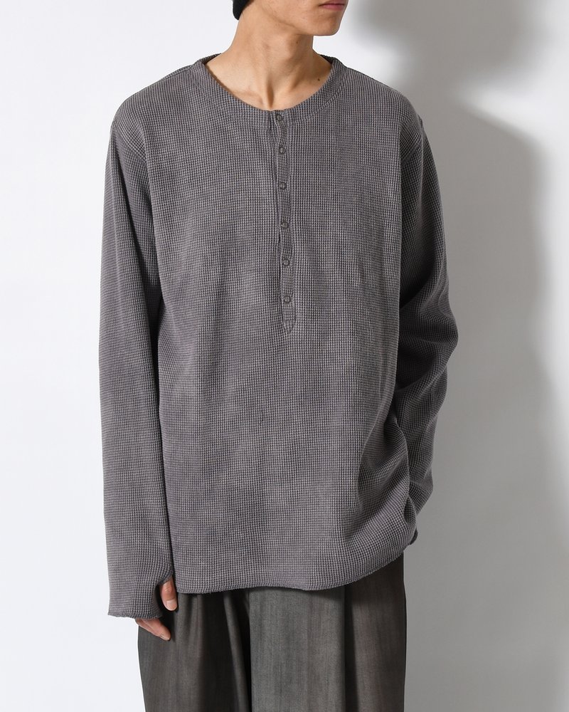 WAFFLE HENRY NECK SHIRTS Pigment Stone Wash -RUST GRAY-
